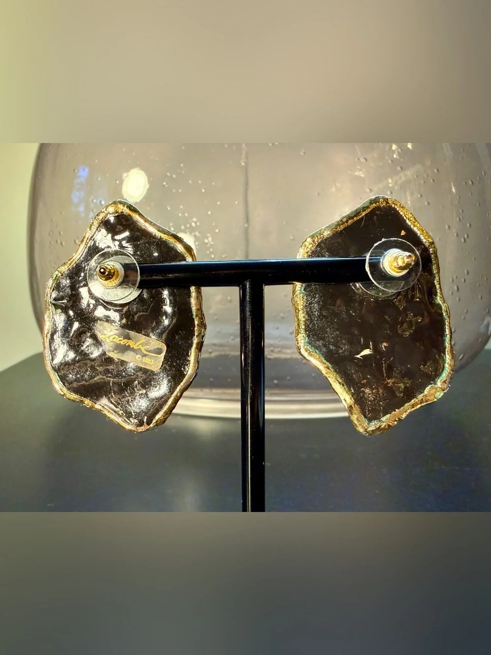 Rare Vintage 1980s Signed Lacombe Black & Gold Abstract Statements Earrings